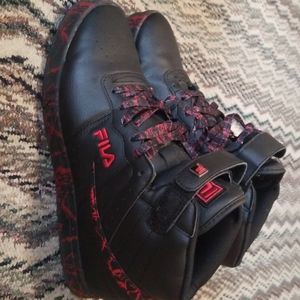 Black and red fila sneakers